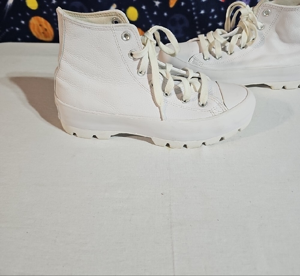 Converse White Size 7 High-Top Leather Lug Sole Sneakers - Picture 5 of 13